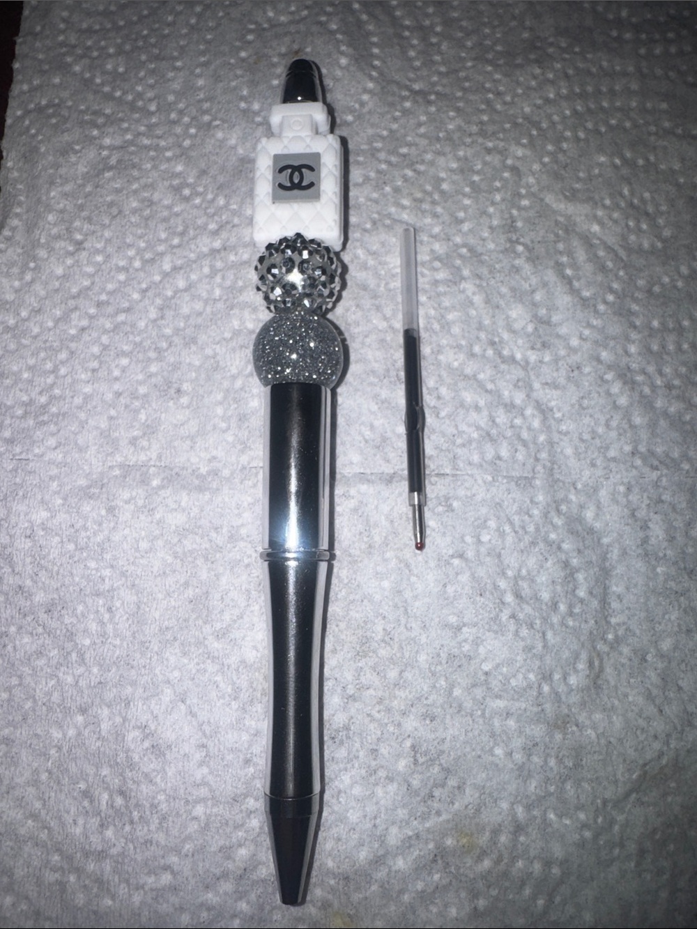 Fashion White & Silver Crystal Accent Ballpoint Pen